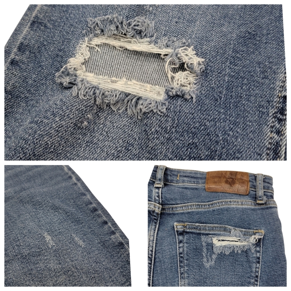 Free People Cropped Flare Leg Jeans w/ Colorblock Cut Out Distressed Wom… - Picture 13 of 17